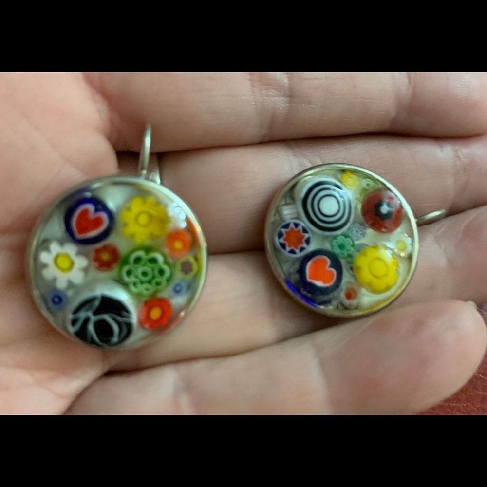 Millefiori Enamel and Silver Earrings